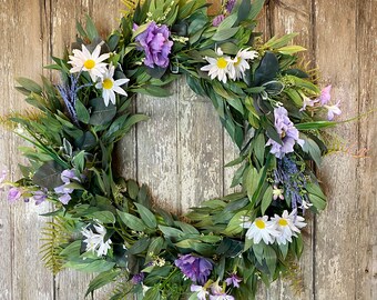 Floral Summer Wreath for Front Door, Greenery Wreath for Front Door, Lavender  Wreath, Mixed Greenery Wreath, Purple Spring Wreath