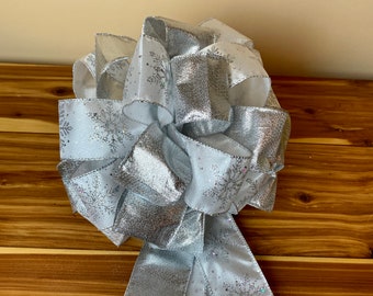 Christmas Tree Topper Bow, Tree Topper Bow, Silver Snowflake Bow