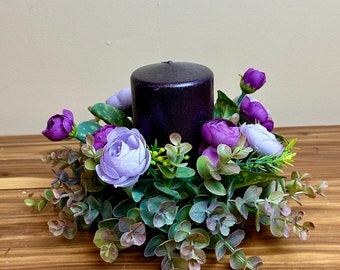 Everyday Eucalyptus Candle Ring, Small Spring Purple Wreath