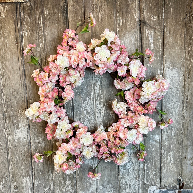 Spring Pink Cherry Blossom Wreath for Front Door, Pink Spring Wreath for Front Door image 3