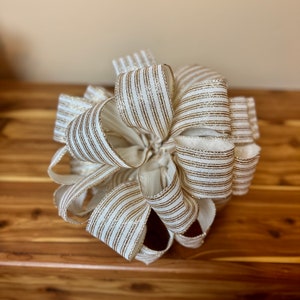 Striped Christmas Tree Topper Bow: Ivory and Gold