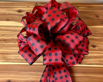 Christmas Tree Topper Bow, Tree Topper Bow, Gingham Tree Topper Bow, Gingham Christmas Bow, Red Christmas Bow