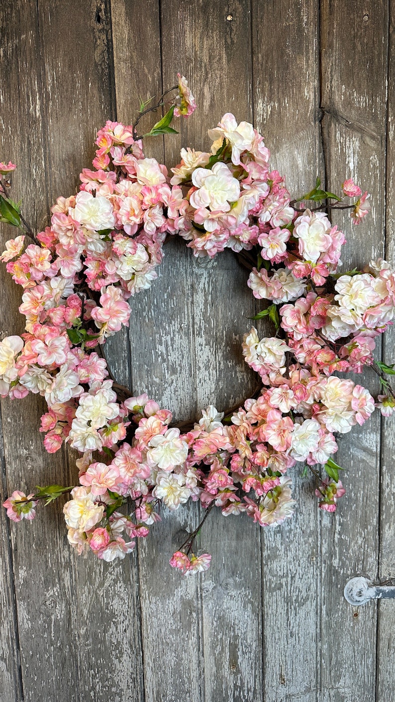 Spring Pink Cherry Blossom Wreath for Front Door, Pink Spring Wreath for Front Door image 4