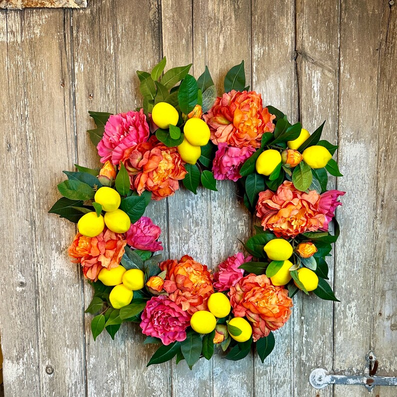 Peony Wreath, Lemon Wreath, Bright Summer Wreath, Citrus Wreath image 7