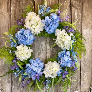 Spring Wreath for Front Door Hydrangea, Blue Spring Wreath, Hydrangea Garden Wreath for Front Door