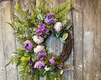 Lavender Peony Spring Wreath, Spring Summer Wreath, Farmhouse Wreath