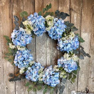 Spring Wreath for Front Door Hydrangea, Blue Spring Wreath, Hydrangea Garden Wreath for Front Door