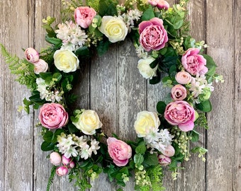 Spring Garden Wreath, Peony Wreath for Front Door, Rose Wreath for Front Door, Peony Garden Wreath, Spring Wreath for Front Door Peony