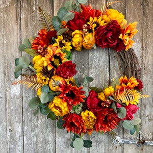 Fall Sunflower Wreath for Front Door, Traditional Fall Wreath, Fall Pumpkin Wreath