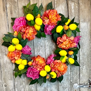 Peony Wreath, Lemon Wreath, Bright Summer Wreath, Citrus Wreath image 3