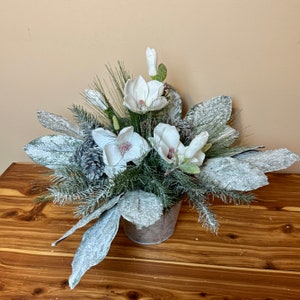 Christmas Magnolia Flower Arrangement, White Christmas Flower Arrangement image 4