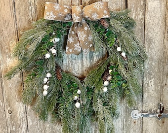 Winter Pine and Eucalyptus Wreath, Mixed Winter Pine Wreath