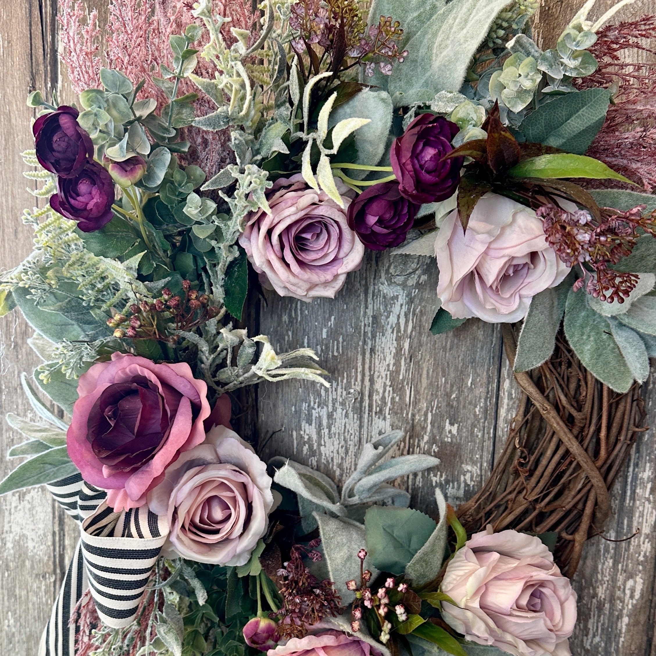 Lavender Rose Farmhouse Wreath: Lambs Ear & Eucalyptus - Etsy