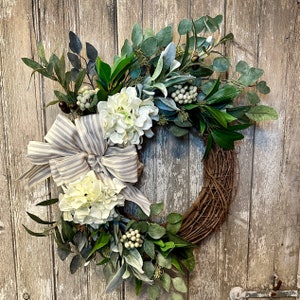 Spring hydrangea wreath,Spring Farmhouse Wreath, Ivory hydrangea wreath, Spring rustic wreath, image 3