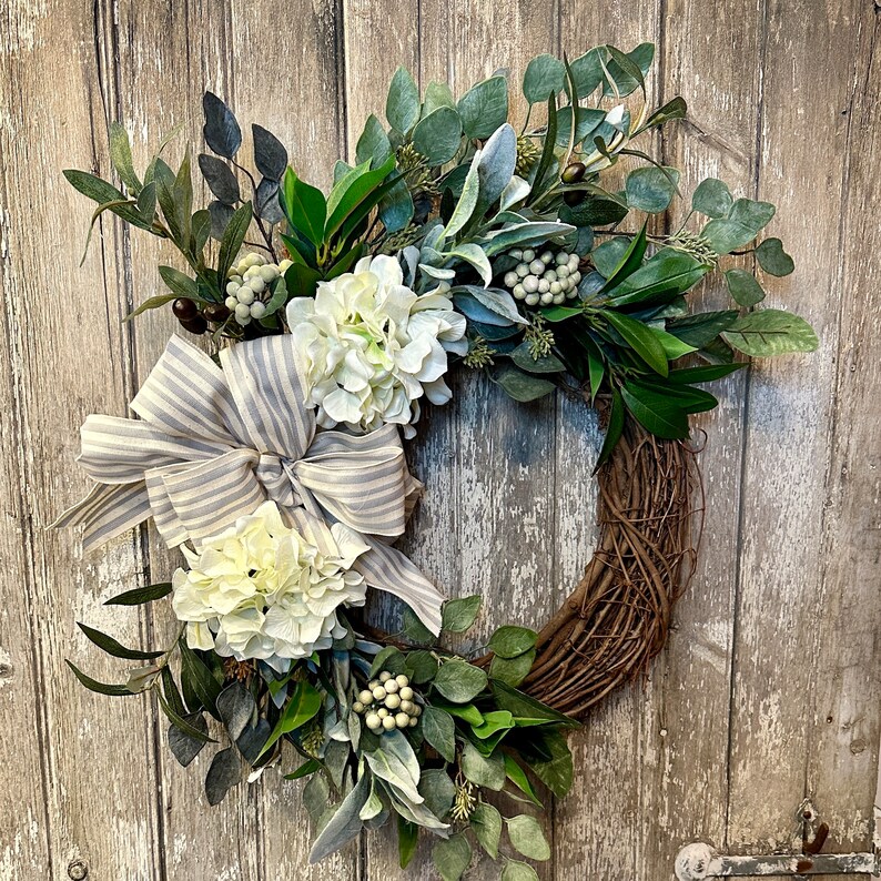 Spring hydrangea wreath,Spring Farmhouse Wreath, Ivory hydrangea wreath, Spring rustic wreath, image 3