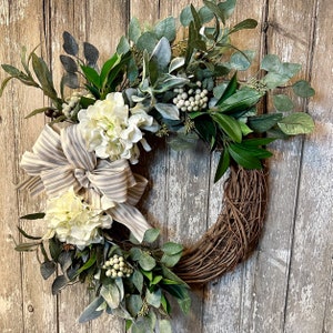 Spring hydrangea wreath,Spring Farmhouse Wreath, Ivory hydrangea wreath, Spring rustic wreath, image 6