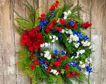 Patriotic Summer Wreath,  Fourth of July Wreath for Front Door