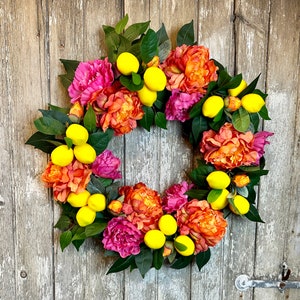 Peony Wreath, Lemon Wreath, Bright Summer Wreath, Citrus Wreath image 5