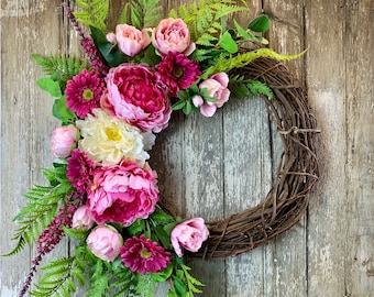 Pink Peony Wreath, Peony Wreath for Front Door, Spring Peony Wreath