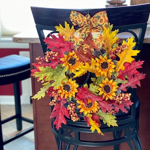 Fall Mini Wreath, Fall Maple Leaf Wreath, Fall Mini Wreath, Cabinet Wreath with Ribbon, Chair Wreath, Small Wreath, Wreath Set