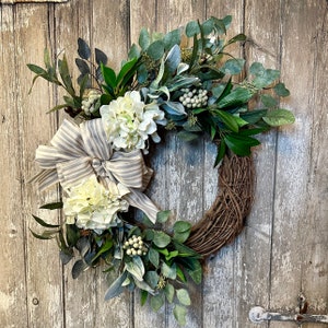 Spring hydrangea wreath,Spring Farmhouse Wreath, Ivory hydrangea wreath, Spring rustic wreath, image 1