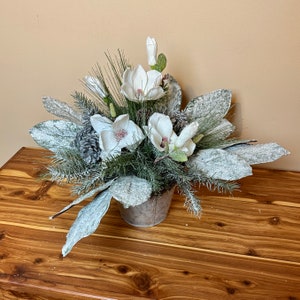 Christmas Magnolia Flower Arrangement, White Christmas Flower Arrangement image 7