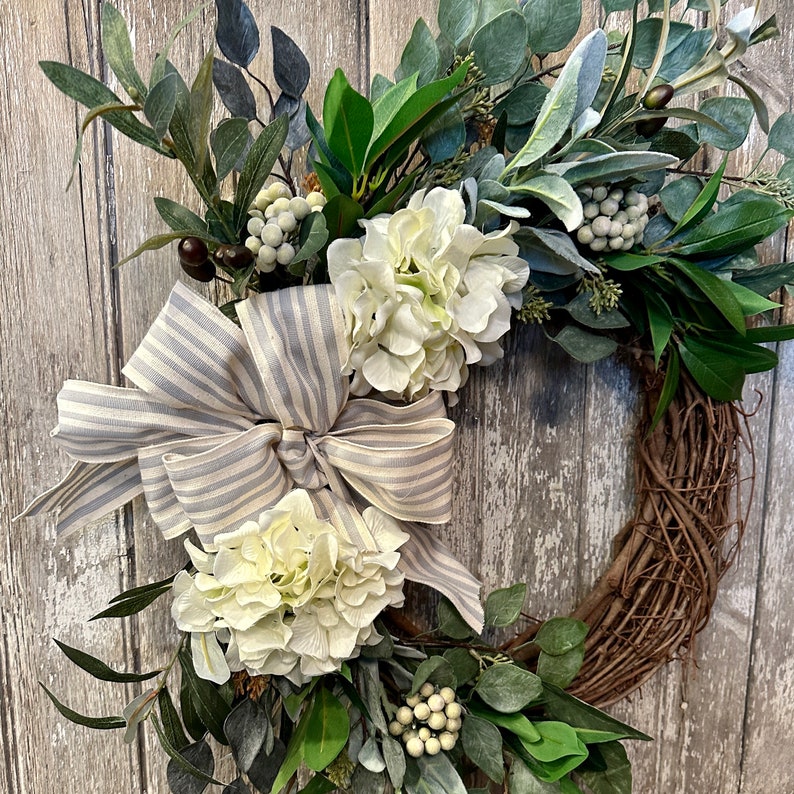 Spring hydrangea wreath,Spring Farmhouse Wreath, Ivory hydrangea wreath, Spring rustic wreath, image 4