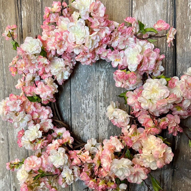 Spring Pink Cherry Blossom Wreath for Front Door, Pink Spring Wreath for Front Door image 5