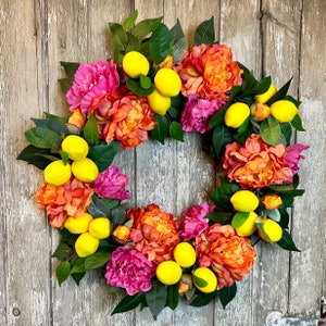 Peony Wreath, Lemon Wreath, Bright Summer Wreath, Citrus Wreath image 2