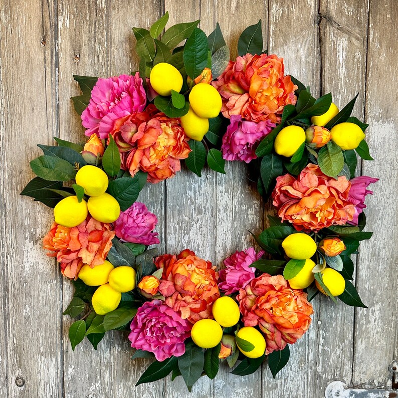 Peony Wreath, Lemon Wreath, Bright Summer Wreath, Citrus Wreath image 2