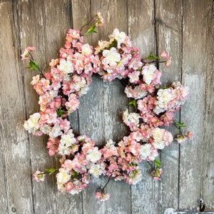 Spring Pink Cherry Blossom Wreath for Front Door, Pink Spring Wreath for Front Door image 1