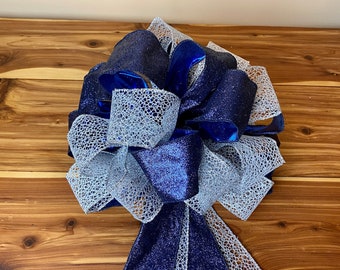 Christmas Tree Topper Bow, Tree Topper Bow, Blue Tree Topper Bow