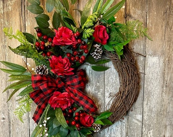 Valentine’s Day Wreath, Red Rose Winter Wreath