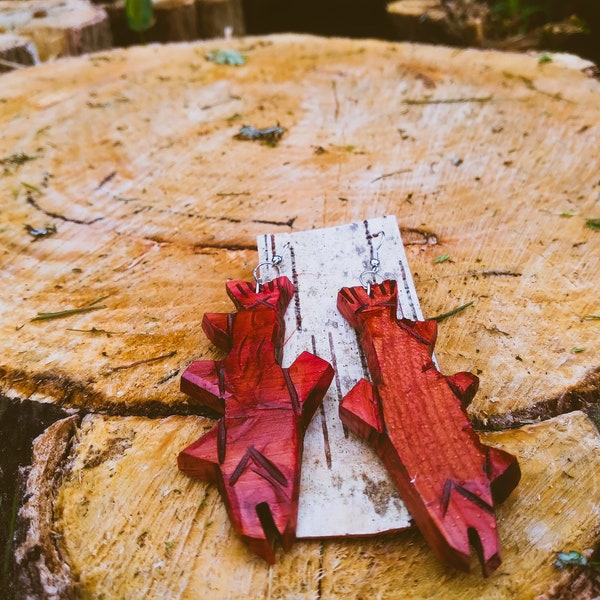 Carved Eastern Red Cedar Brook Trout Earrings