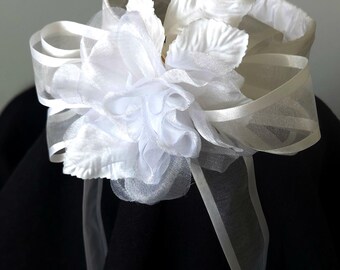 Bridal Headpiece with Silk Flower, Light-Ivory Organza Ribbon Halo, Romantic Wedding Accessory