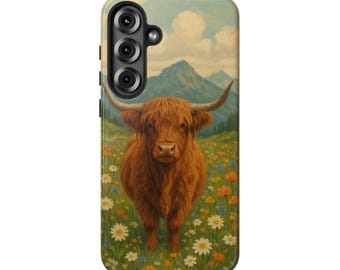 Highland Cow Phone Case, Nature Landscape Art, Durable Protective Cover