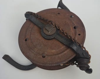 Antique Cast Iron Stovepipe Damper with Chain - Primitive Industrial Decor