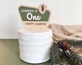 One Happy Camper Cake Topper| National Park Birthday Cake Topper| Personnalisé premier anniversaire gâteau Topper