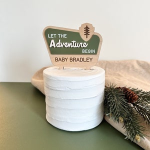 Let the Adventure Begin Baby Shower Cake TopperNational Park Wedding Cake TopperPersonalized Baby Shower Cake Topper image 1