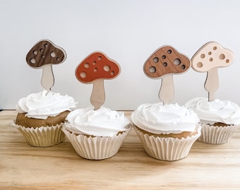 Décoration pour cupcakes aux champignons|Anniversaire dans la forêt enchantée|Anniversaire de fée|Thème d'anniversaire de la nature|Jardin enchanté|Décoration sur le thème des champignons
