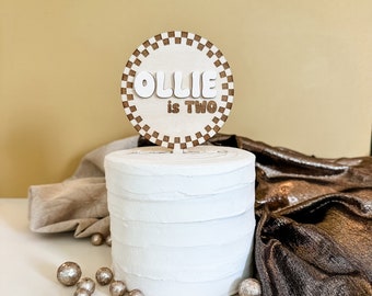 Checkered Wooden Cake Topper|Wooden Checkered Cake Topper|Personalized Name Cake Topper