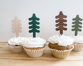 Décorations pour cupcakes sapin à feuilles persistantes| Décorations pour cupcakes sur le thème Happy Camper