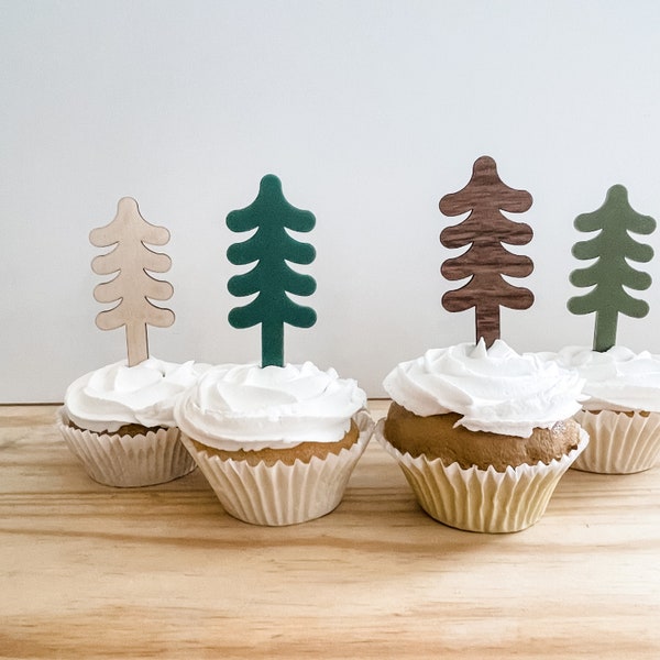 Pine Tree Evergreen Cupcake Toppers|Happy Camper Theme Cupcake Toppers