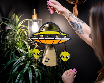 Alien UFO Wall Hanging | Tattoo Inspired Acrylic Hanging | Cosmic Space Decor