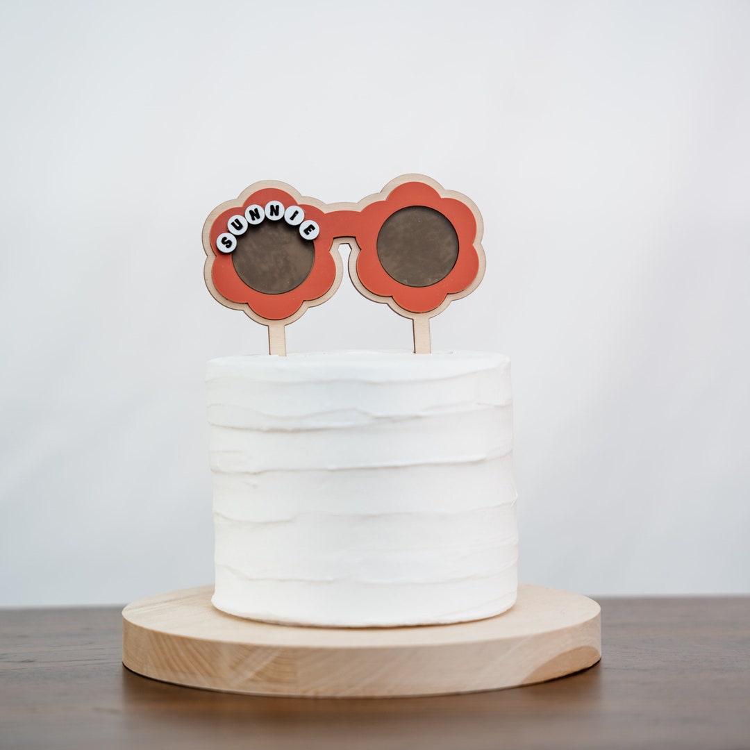 Retro Sunglasses Cake Toppergroovy Cake Topperpersonalized Flower Sunglasses Cake Topper Etsy