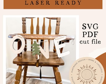 One Happy Camper Highchair Banner | SVG Laser Cut File | Camping Theme Digital Download