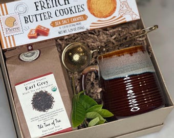 Regalo para amantes del té, Caja de regalo para ella, Set de té orgánico, Ambiente acogedor, Caja de autocuidado, Caja de regalo para relajarse, Té y galletas, Set de regalo de té, Regalo para fiestas, Regalo para jubilados
