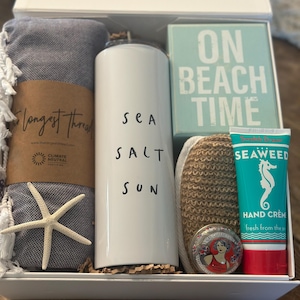 Spiaggia, Spiaggia, confezione regalo per innamorati, cesto regalo, regali a tema spiaggia, pensionamento, relax e distensione/Cesti regalo personalizzati/Regalo a tema spiaggia/Costiero/Mare