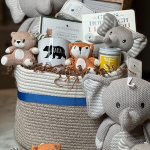 Cadeaumand babyjongen/Welkom babyjongen/Gefeliciteerd nieuwe babyjongen/Cadeaumanden/Aangepaste cadeaumanden/Themacadeaumanden/pasgeboren babyjongen