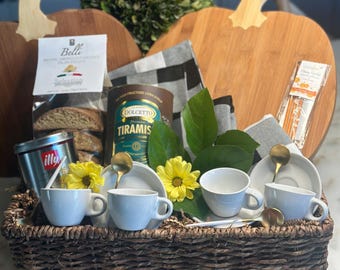 Cesta de regalo personalizada con café expreso y biscotti, Regalo para anfitrionas/Regalo para amantes del café/Cesta de regalo/Café